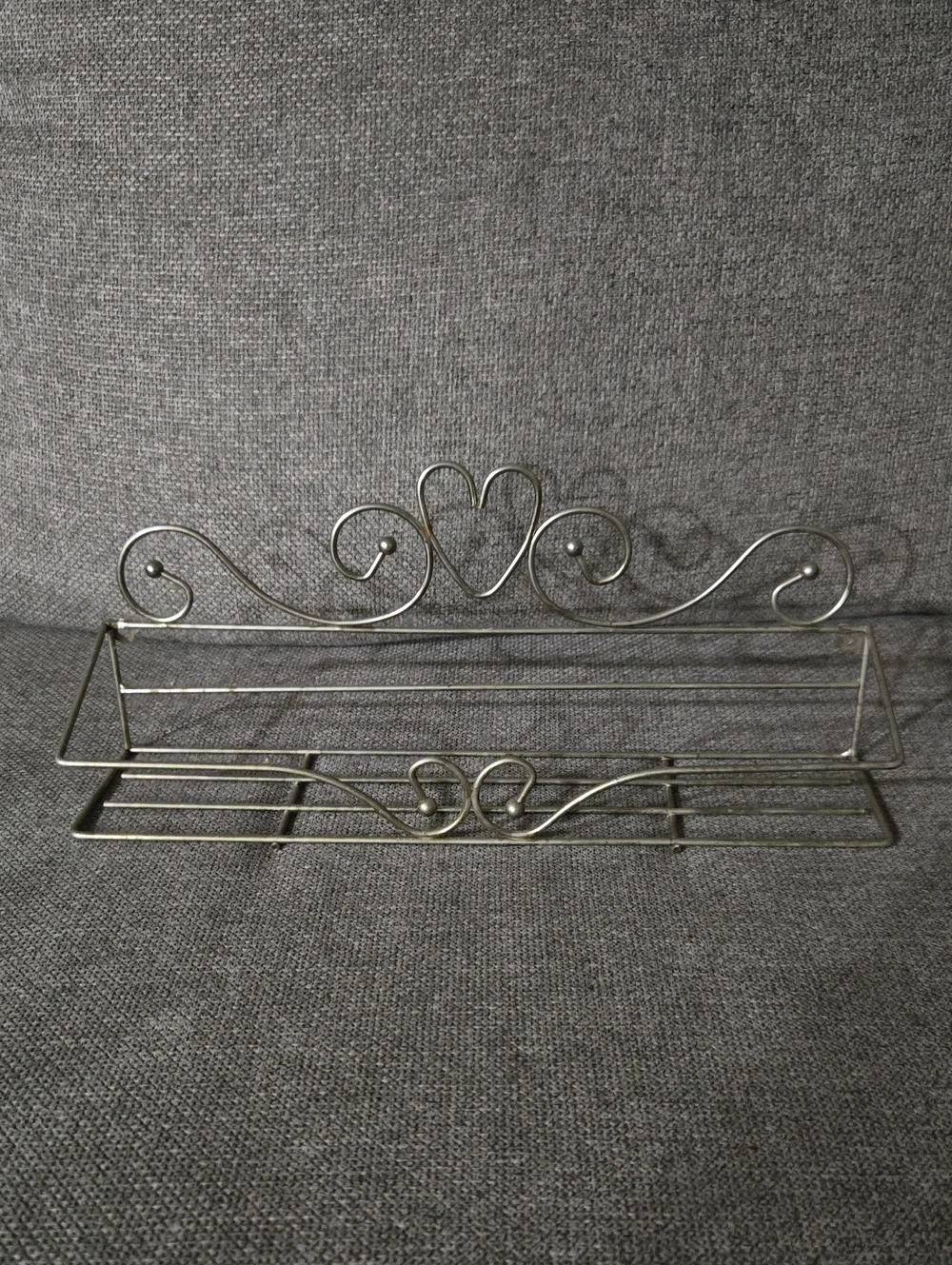 Vintage Metal Tranished Gold Scroll Heart Shelf. Bathroom Shelf